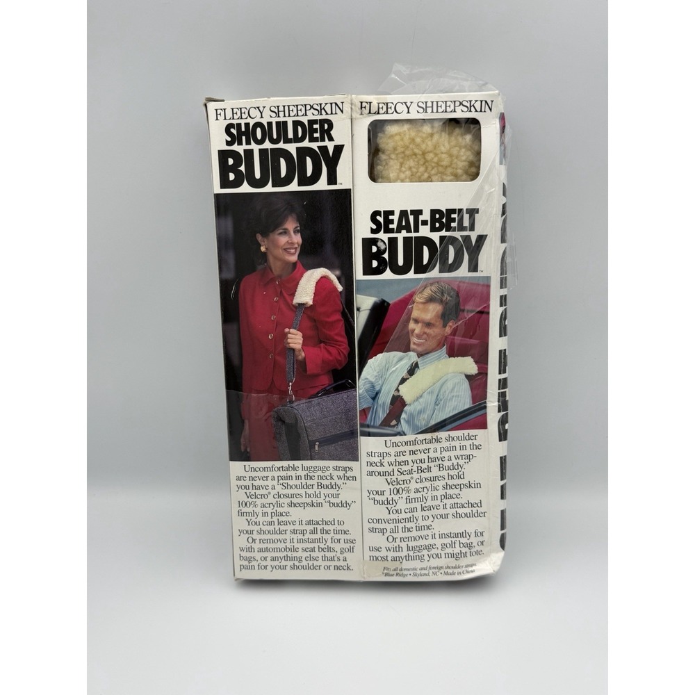 Vtg Sheepskin Shoulder Buddy & Seat Belt Buddy Set NIB 80s 90s Comfort Pads